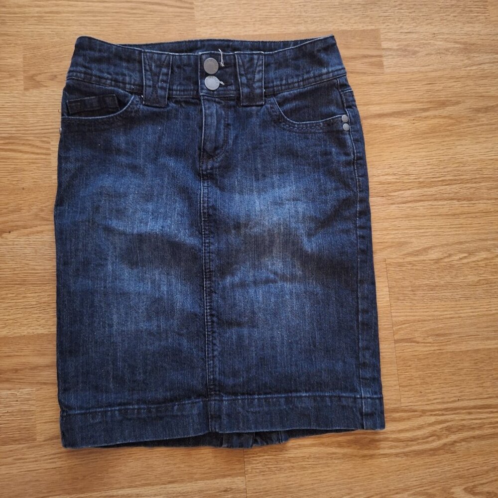 Y2k era denim low rise midi skirt